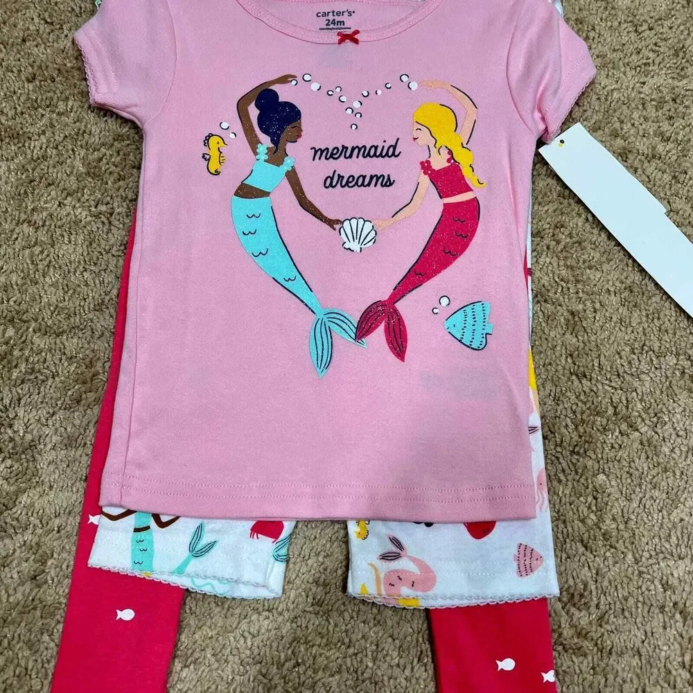Carters Girl 24 months 4-Piece Pink Mermaid 100% Snug Fit Cotton Pajamas